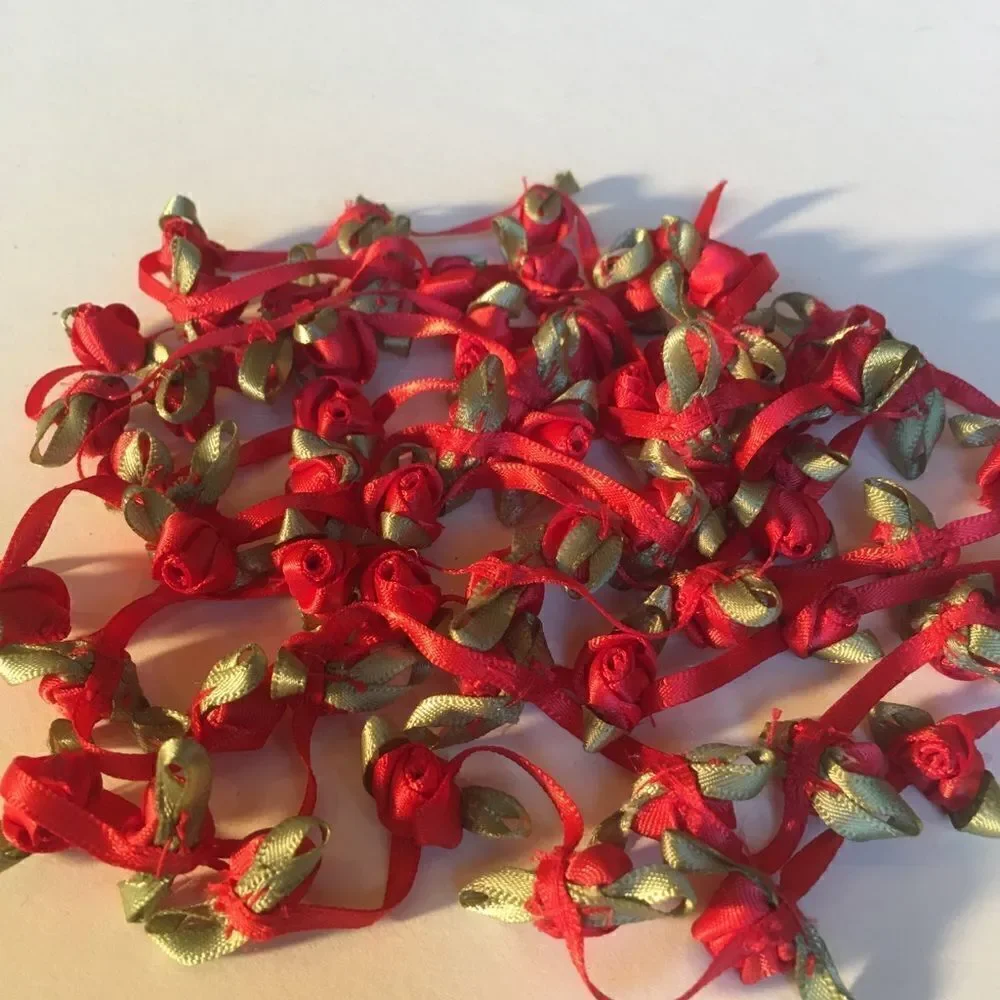 RED SATIN Ribbon with Roses